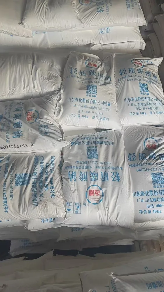 Soda ash bags stacked in the warehouse